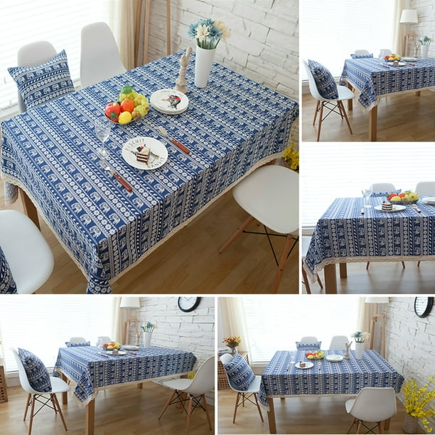 Cotton Linen Tablecloth Geometric Plaid Dining Kitchen Home Table Decor Cushions 